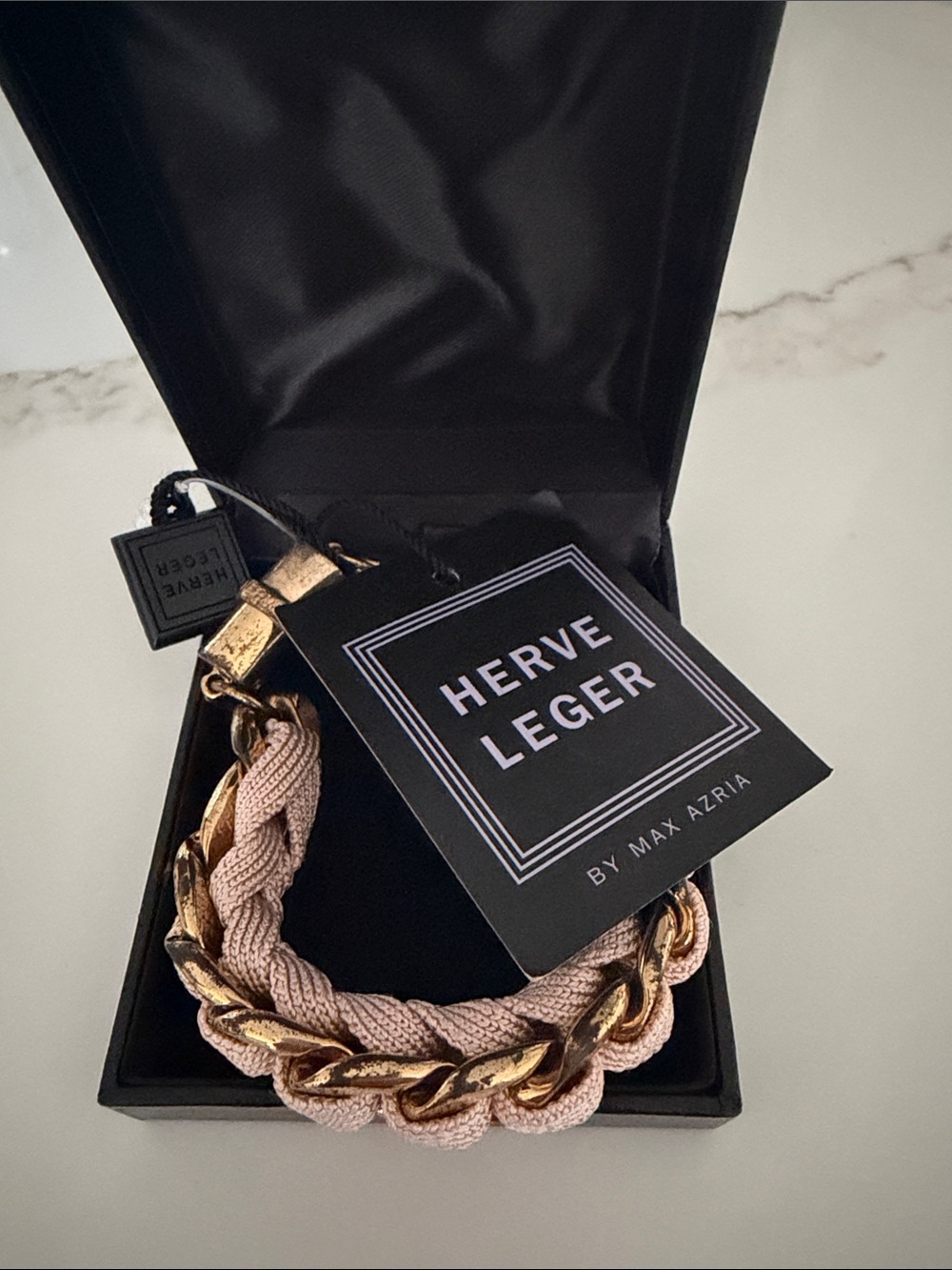 Herve Leger Pink and Gold Braided Chain Bracelet